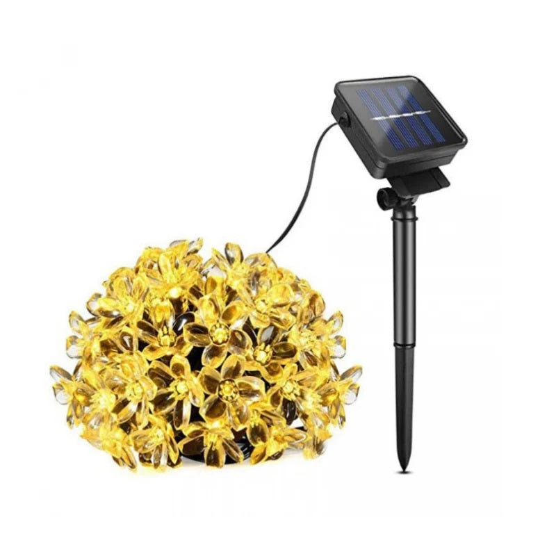 Ghirlanda Luminoasa Solara Flori de Cires cu 50 LED-uri, Lumina Alba Calda/Multicolora, 5m Lungime