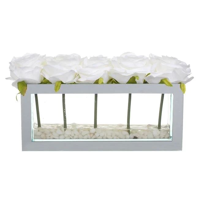 Ghiveci decorativ, cu oglinda si trandafiri, dimensiuni 28x7x17cm, alb