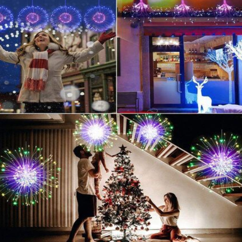 Instalatie cu 5 Artificii Decorative, Lumina Alba Calda/Rece/RGB, 8 Moduri de Iluminare, Diametru 34 cm, 120 LED-uri, 5m - 2 | YEO