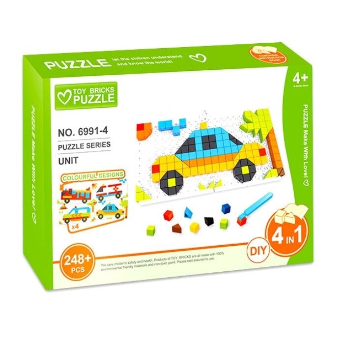 Joc Educativ Puzzle Mozaic cu Masini, 248 Piese, pentru Copii de + 4 ani, Multicolor