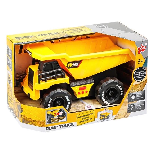 Jucarie camion basculant de santier, cu lumini si sunet, 29x15x18cm, galben