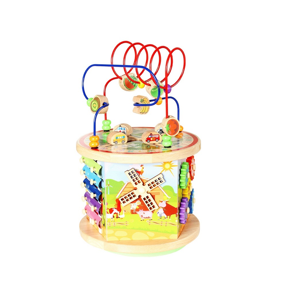 Jucarie educativa din lemn, 7 in 1, cu multiple activitati, pentru copii 1 an+, 37x24 cm, multicolor - 1 | YEO