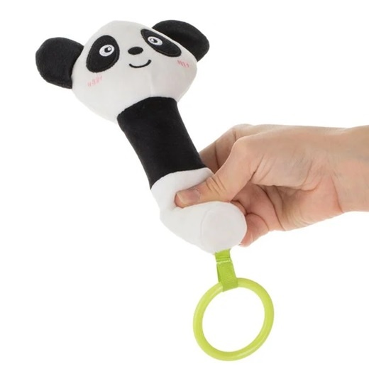 Jucarie pentru dentitie sub forma de panda, Pentru bebelusi si copii 0+ ani, Cu zornaitoare, Plus, 17 cm, alb-negru-verde - 1 | YEO