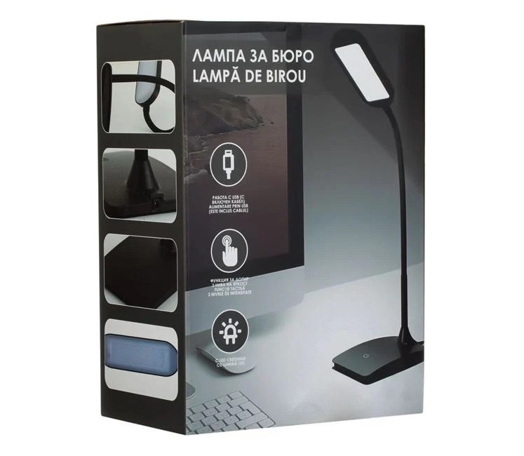 Lampă de Birou cu LED, Funcție Tactilă si USB, Reglabilă, 10.5x17x23 cm, negru