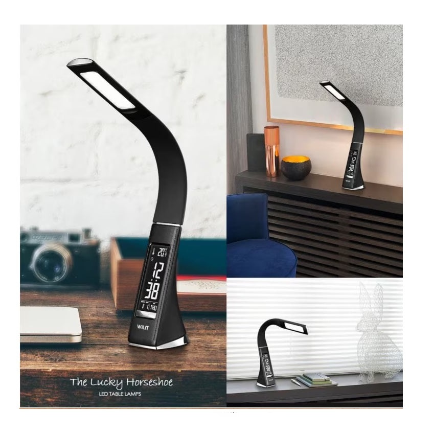 Lampa LED de birou, brat flexibil, cu ceas, alarma si calendar, 5W, A++, negru - 1 | YEO