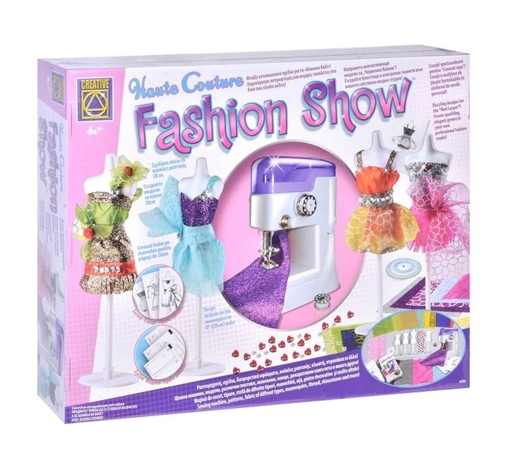 Mașină de Cusut cu Accesorii pentru fetite, 4 manechine, 8ani+, alb/mov