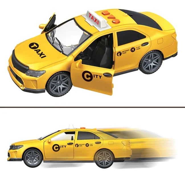 Masina taxi, cu lumina si sunet, usi care se deschid si semn luminos TAXI, 33x12.5x17cm, galben - 3 | YEO