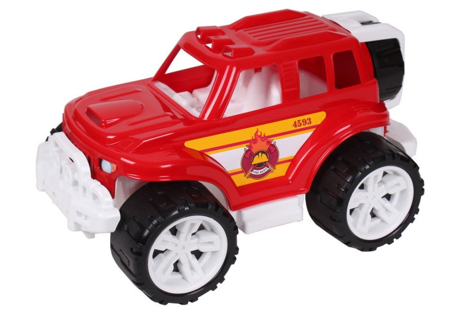 Masinuta de jucarie pentru copii de 3 ani+, de pompieri SUV 4x4 cu roata de rezerva, Rosie