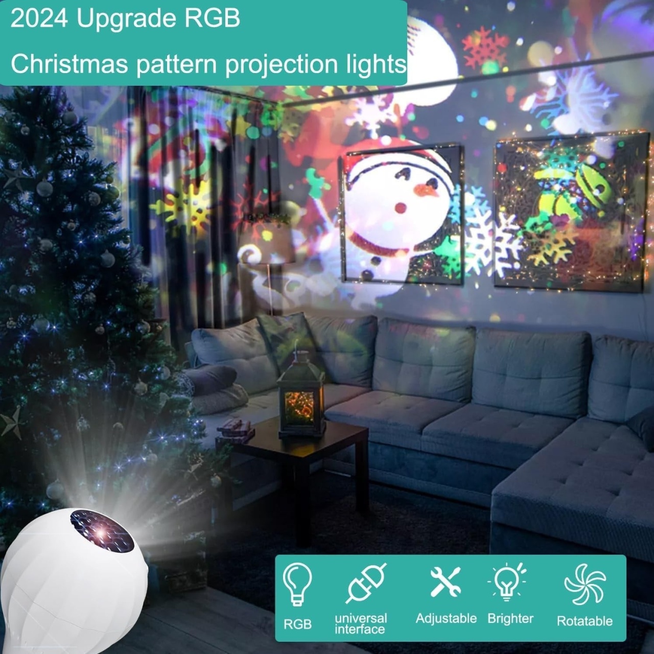 Mini Proiector LED pentru Craciun in forma de Bec, cu Soclu E27, 4W, Ajustabil 180°, Lumina RGB, Alb - 2 | YEO