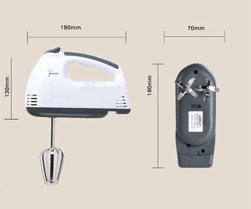 Mixer de mana, cu teluri si carlige din inox, 7 trepte viteza, 250W, alb cu negru - 3 | YEO