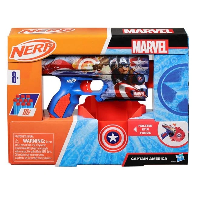 Pistol Nerf INK Marvel Captain America, include 10 sageti din spuma, 22x4.5x14.5cm, multicolor