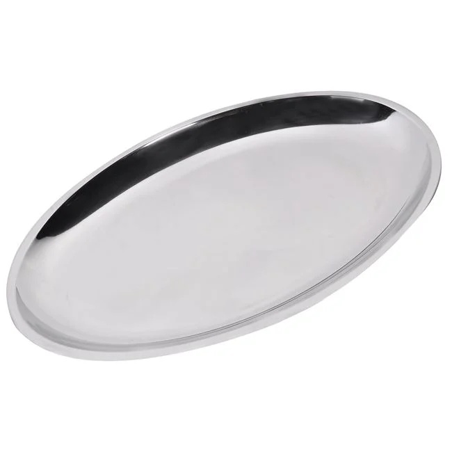 Platou oval, din metal, diametru 30cm, argintiu