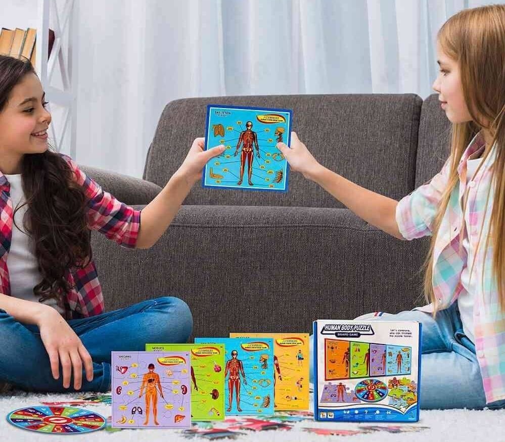 Puzzle Corpul uman cu ruleta, pentru maxim 4 peroane de 6 ani+, cu 4 categorii si 4 foi, multicolor - 1 | YEO