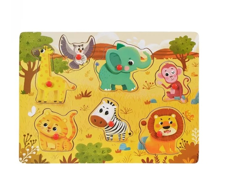 Puzzle cu Animale de la Fermă, din lemn, 7 piese, 30x22 cm
