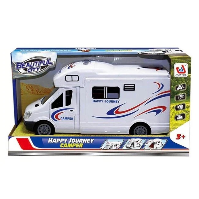 Rulota de jucarie Camper, cu lumini si sunet, cu usi care se deschid, 32x12x17.5cm, alb
