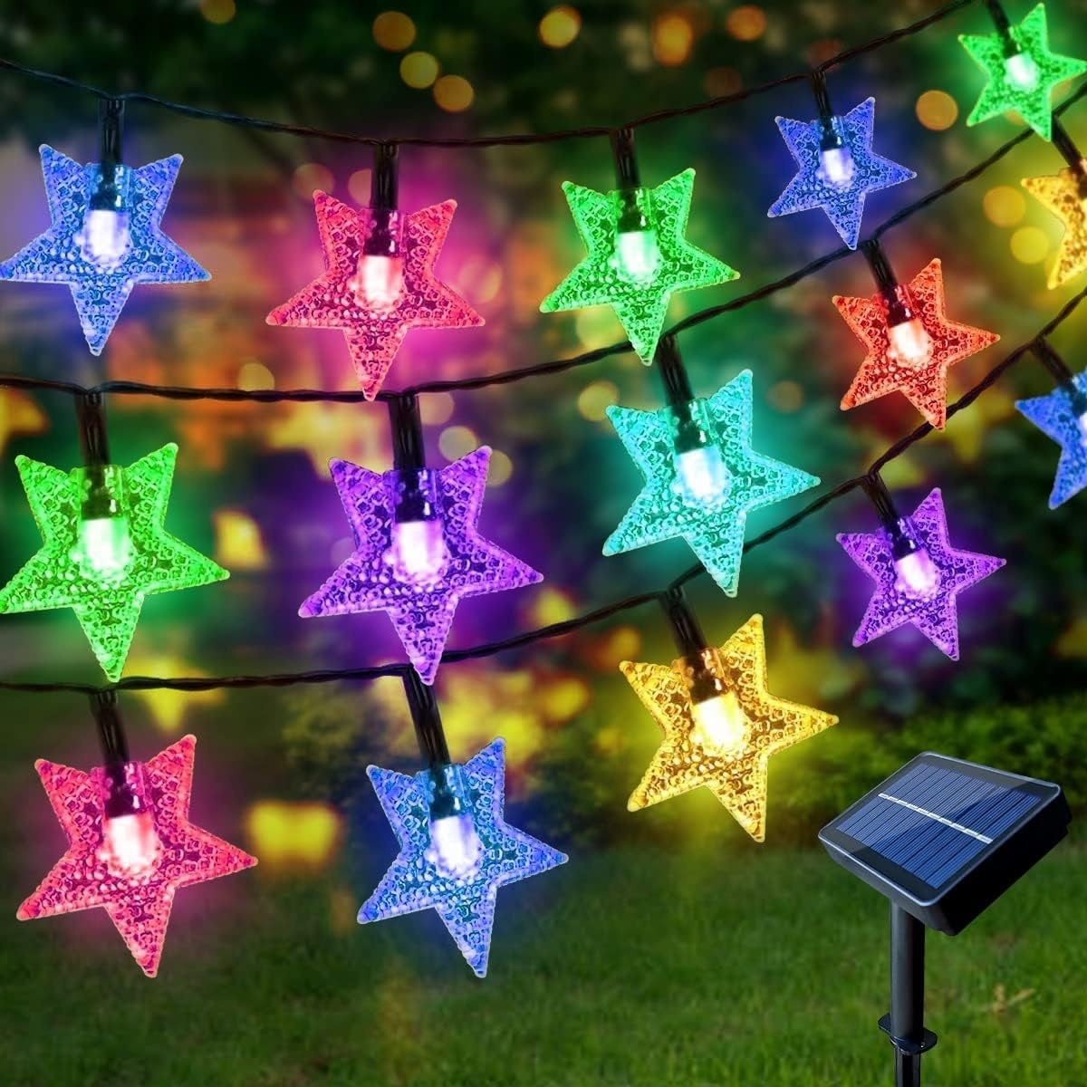 Set 2 Instalatii Solare LED, cu Stele, IP65, 8 Moduri Iluminare, 2x5m, Lumina Multicolora
