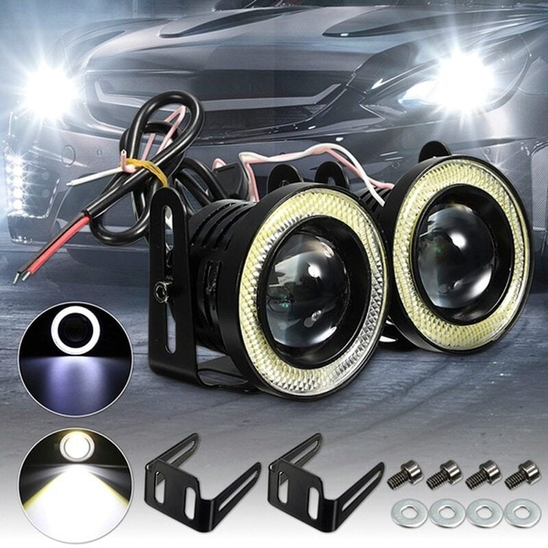 Set 2 proiectoare LED cu lupa si Angel Eyes, diametru 64mm, 6500K, 3200LM - 2 | YEO