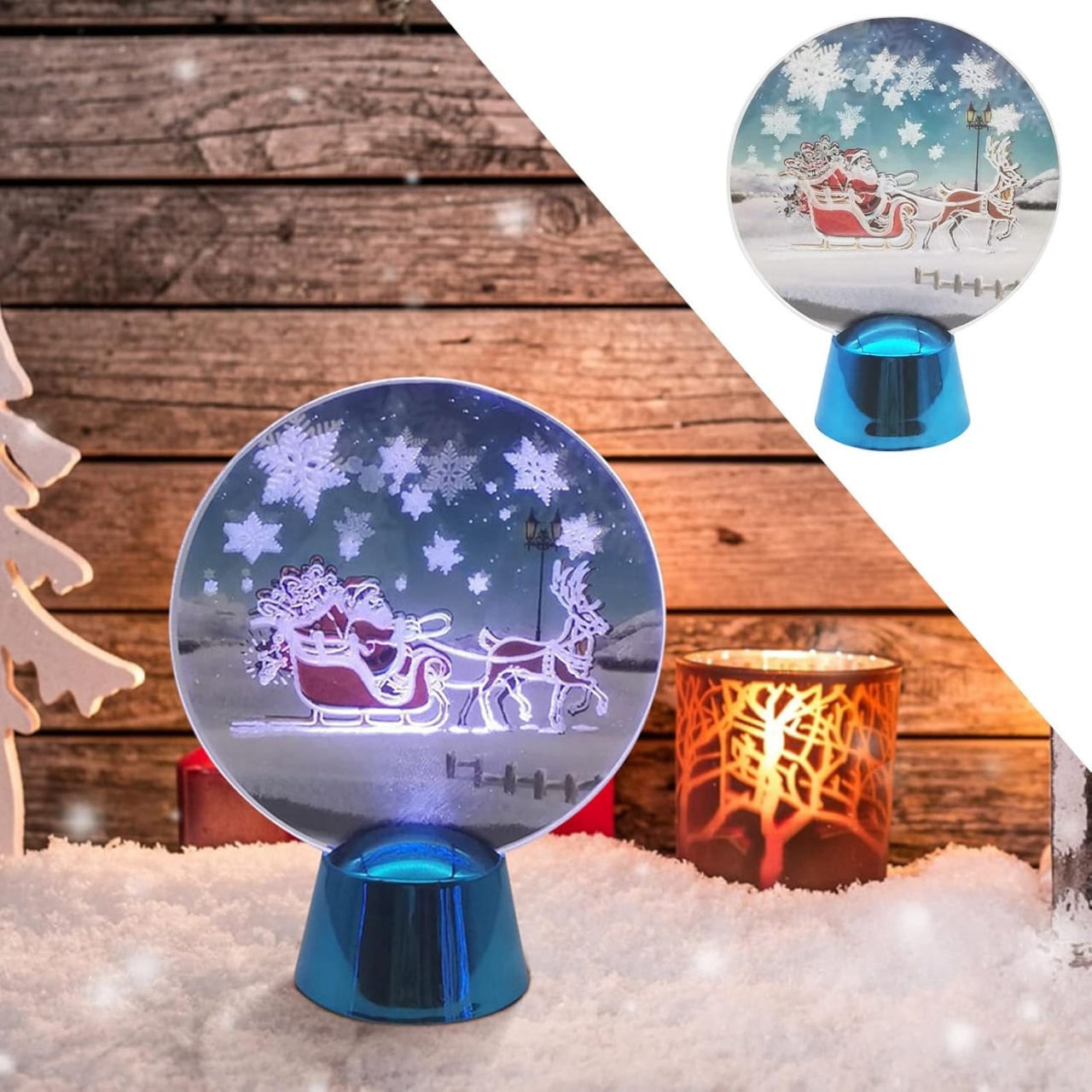 Set 3 Figurine Luminoase Decorative pentru Craciun, Albastru, diametru 9cm, Lumina Alba Calda - 1 | YEO