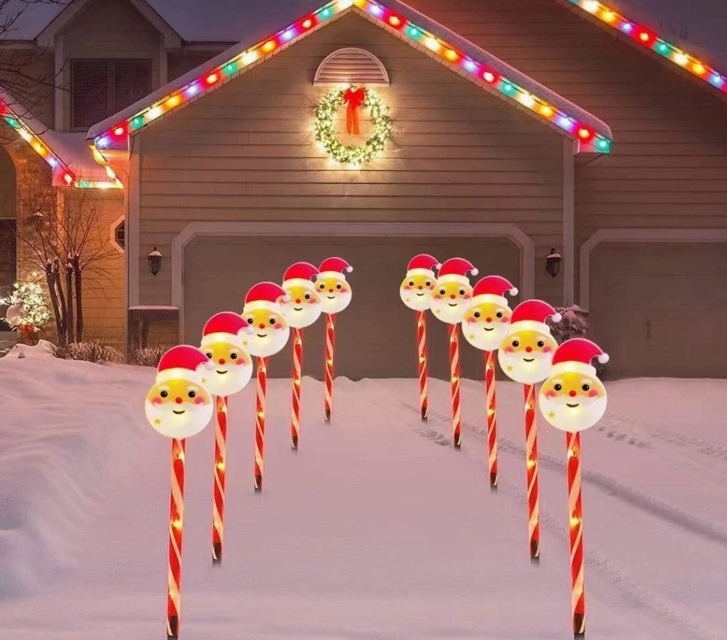 Set 5 Lampi solare LED, Figurine Mos Craciun, 37cm Inaltime, pentru Gradina, Alb-Rosu - 2 | YEO