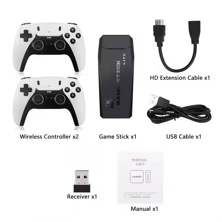 Set consola 4K si 2 controlere 3D wireless, M8PRO, 20000+ jocuri, 64G, cablu HDMI, alb-negru - 3 | YEO