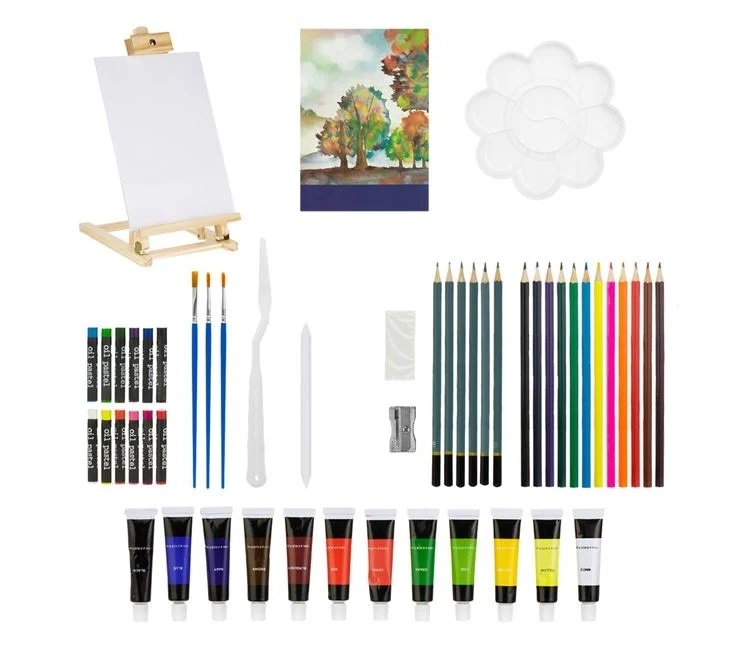 Set Pictura cu Vopsea Acrilica, Sevalet si 62 de Accesorii, lemn, 26×7×54 cm