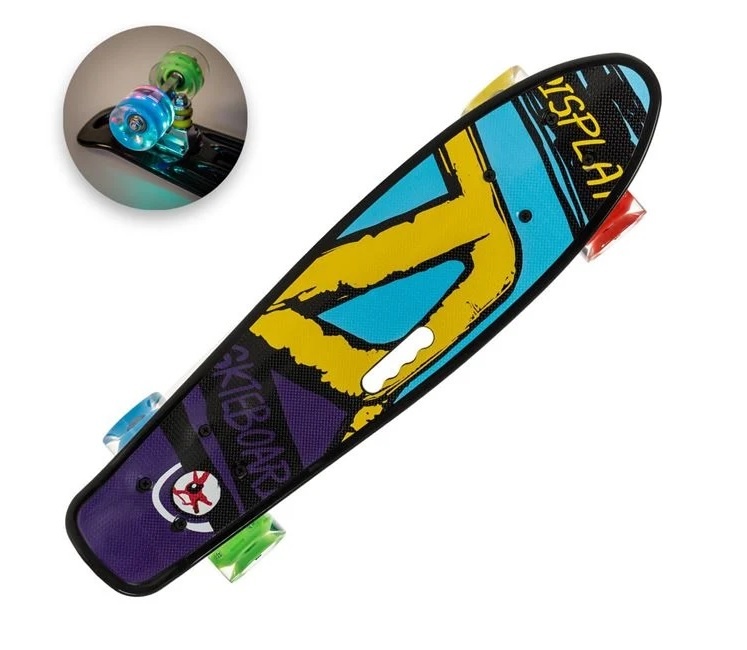 Skate Pennyboard, Aluminiu, cu Maner si LED, 100 kg, 56x14cm, multicolor - 3 | YEO