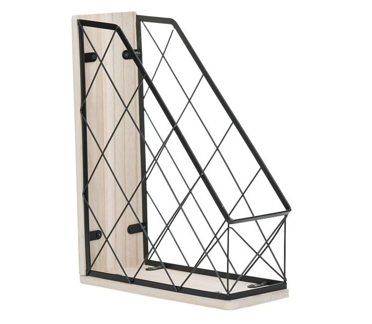 Suport Metalic pentru Dosare, cu Bază din Lemn, 27.5x10x34cm, negru/natur