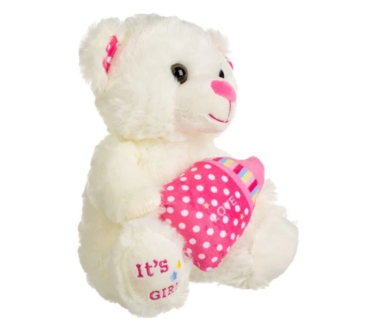 Ursuleț de Pluș cu Biberon Roz „It\'s a Girl”, poliester, 15×12×21 cm, ecru - 2 | YEO