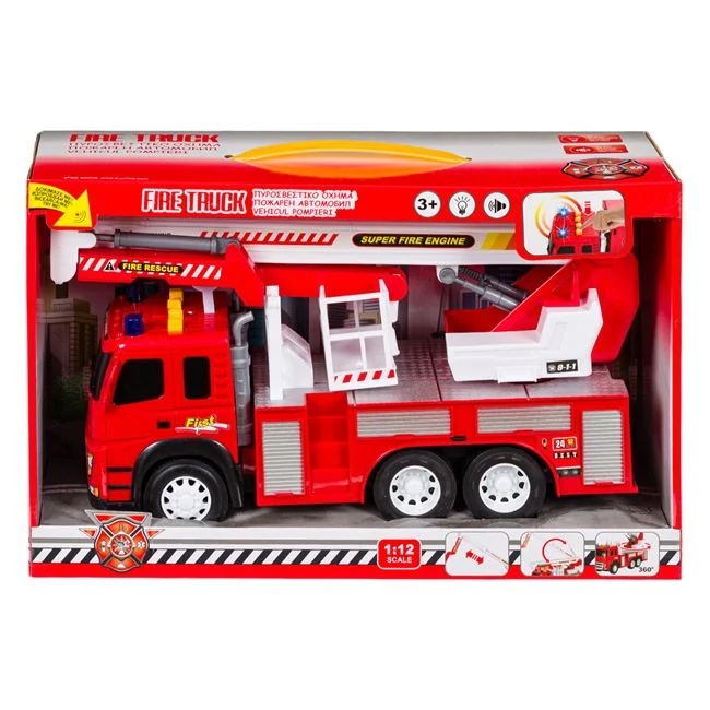 Vehicul de pompieri cu scara, cu sunet si lumini, macara extensibila, 38x12.5x23cm, rosu
