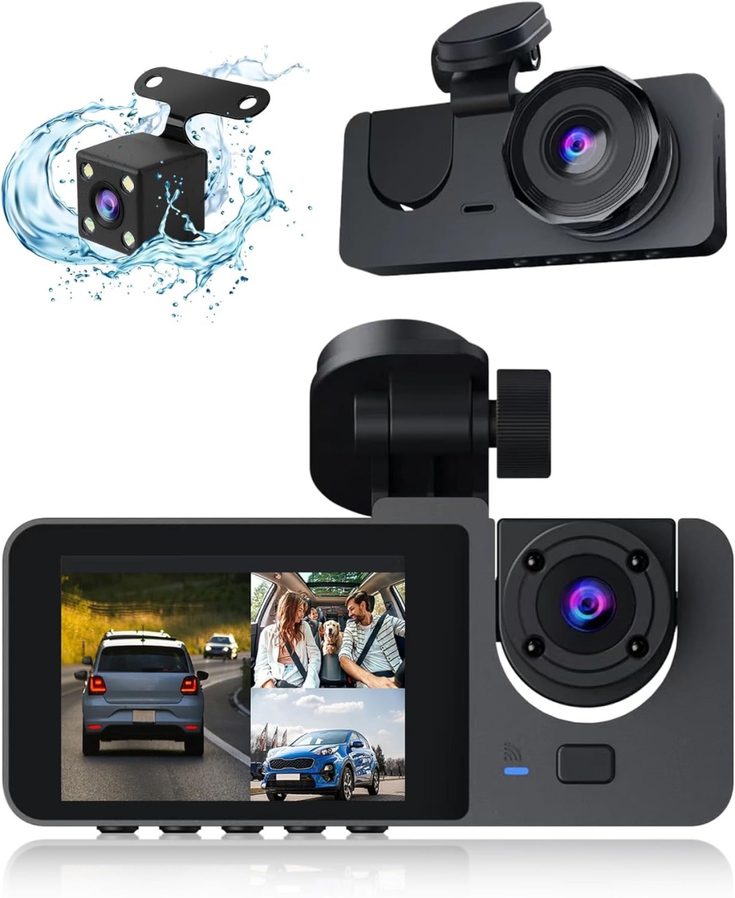 Camera tripla auto DVR slim, ecran LCD 2 inchi, Full HD, 3 lentile, 2 fata si 1 spate, senzor G, negru - 1 | YEO