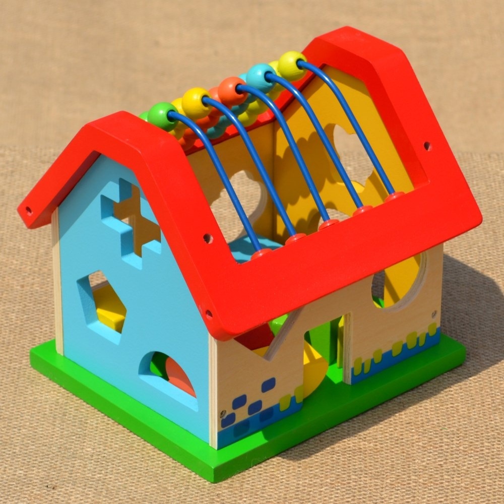 Casuta din lemn ABAC si sortator cu forme geometrice, pentru copii 2 ani+, 19x18.5x20 cm, multicolor - 3 | YEO