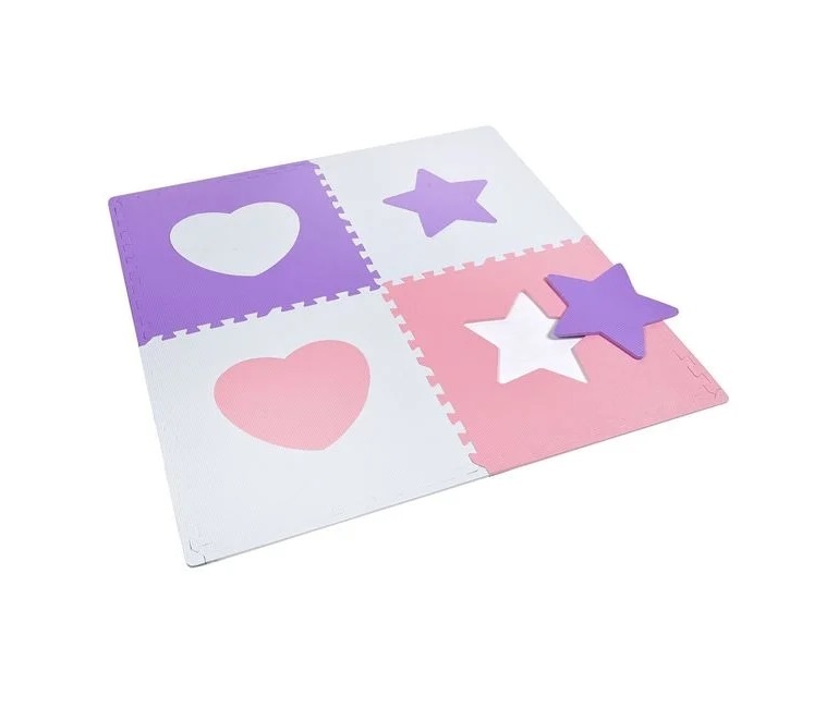 Covor tip Puzzle pentru copii, model Inimi si Stele, 3 ani+ 61x61cm (4 Piese), roz - 1 | YEO