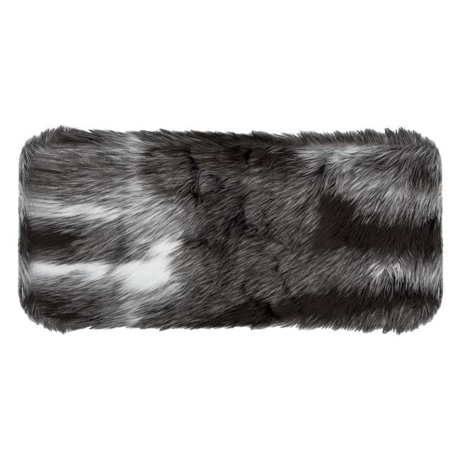 Covoras decorativ, cu aspect de blanita cu fire lungi, model shaggy mongolian, interior cu suprafata antiderapanta, 110x50 cm, negru/gri