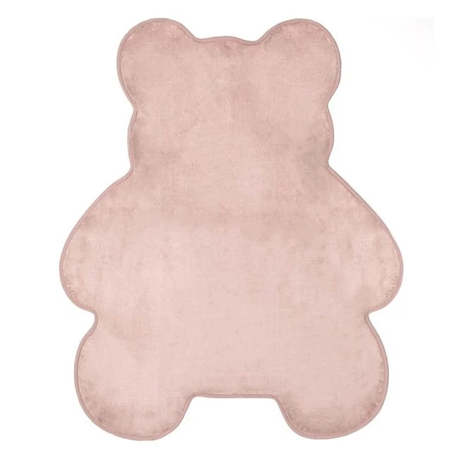 Covoras decorativ, din imitatie de blana, forma ursulet, dimensiuni 90x110cm, roz