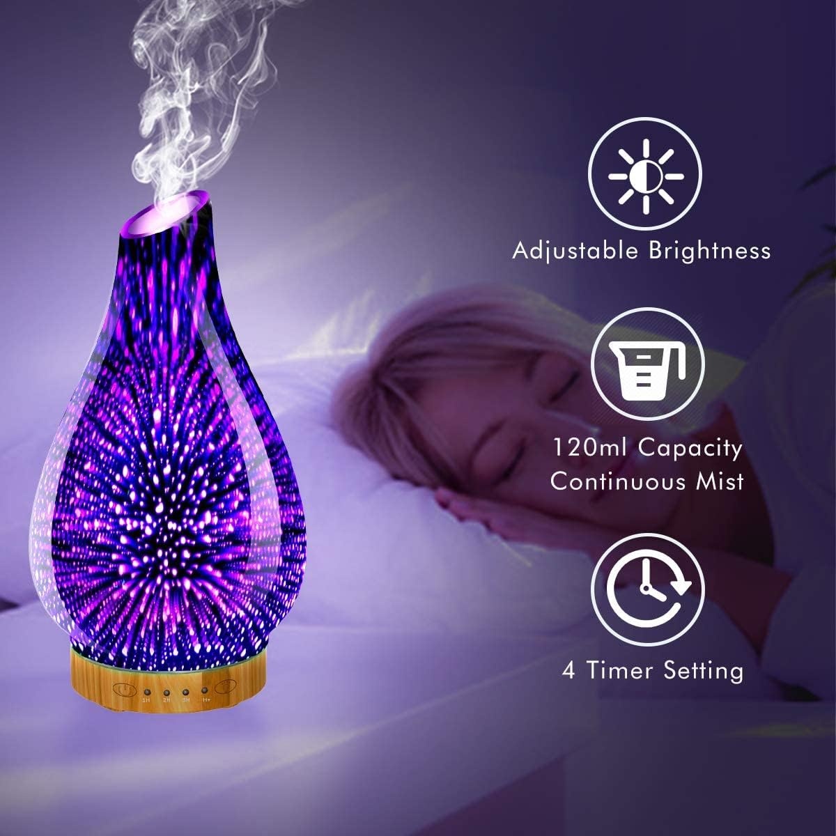 Difuzor aromaterapie cu uleiuri esentiale, sticla, 3D LED, umidificator - 3 | YEO
