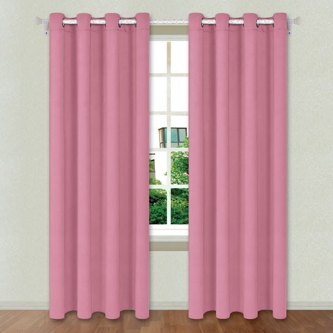 Draperie decorativa, tip blackout - nu lasa lumina sa treaca, cu inele, 140x260 cm, roz - 1 | YEO