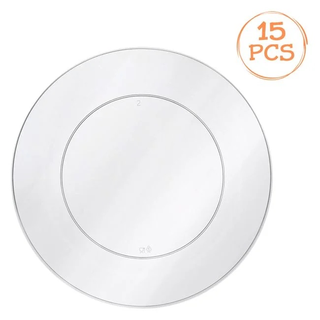 Farfurii intinse, reutilizabile, din plastic, diametru 23cm, 15 buc, transparente