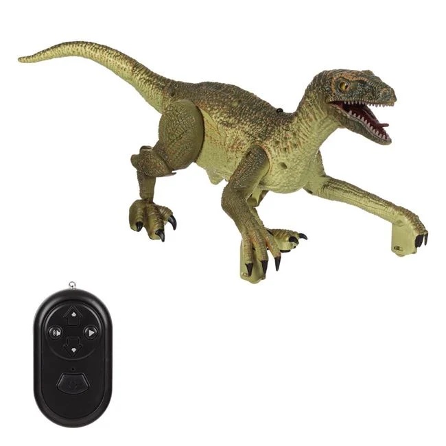 Figurina dinozaur Velociraptor, cu miscare si lumina, 6 sunete diferite si telecomanda, 34x15.5x13.5cm, verde - 1 | YEO