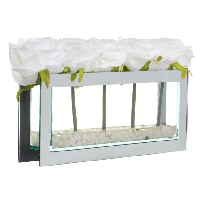 Ghiveci decorativ, cu oglinda si trandafiri, dimensiuni 28x7x17cm, alb - 1 | YEO