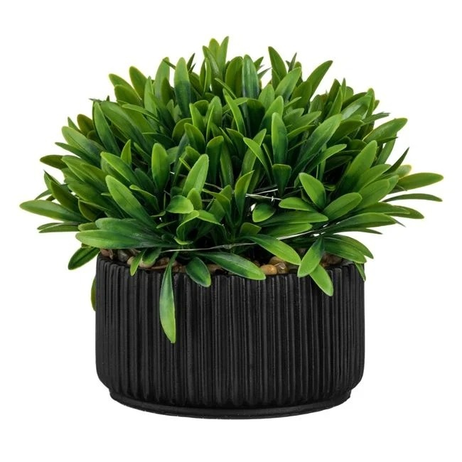 Ghiveci decorativ cu planta suculenta verde artificiala, cu lumini LED, Ø16x15 cm, verde/negru