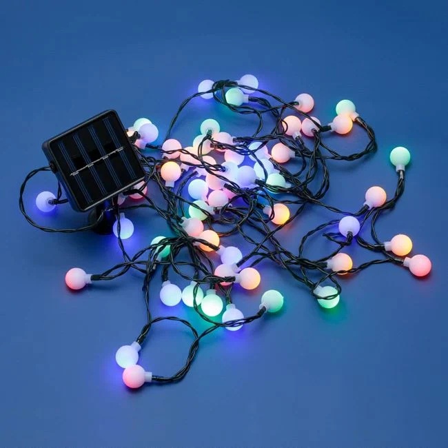 Instalatie de lumini solara, cu 60 becuri cu led, senzor de lumina si 2 functii, pentru interior si exterior, 6.5m, multicolor - 1 | YEO
