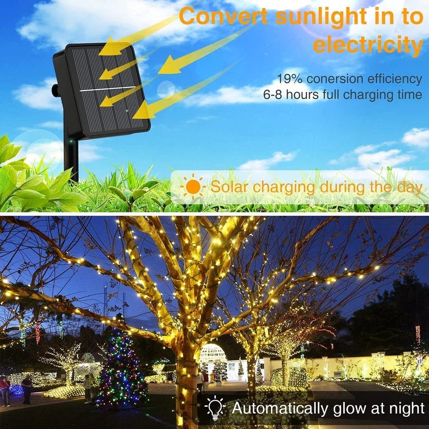 Instalatie Luminoasa Solara, IP44, de 30/50/100m Lungime, cu 150/250/500 LED-uri, Lumina Alba Calda - 2 | YEO