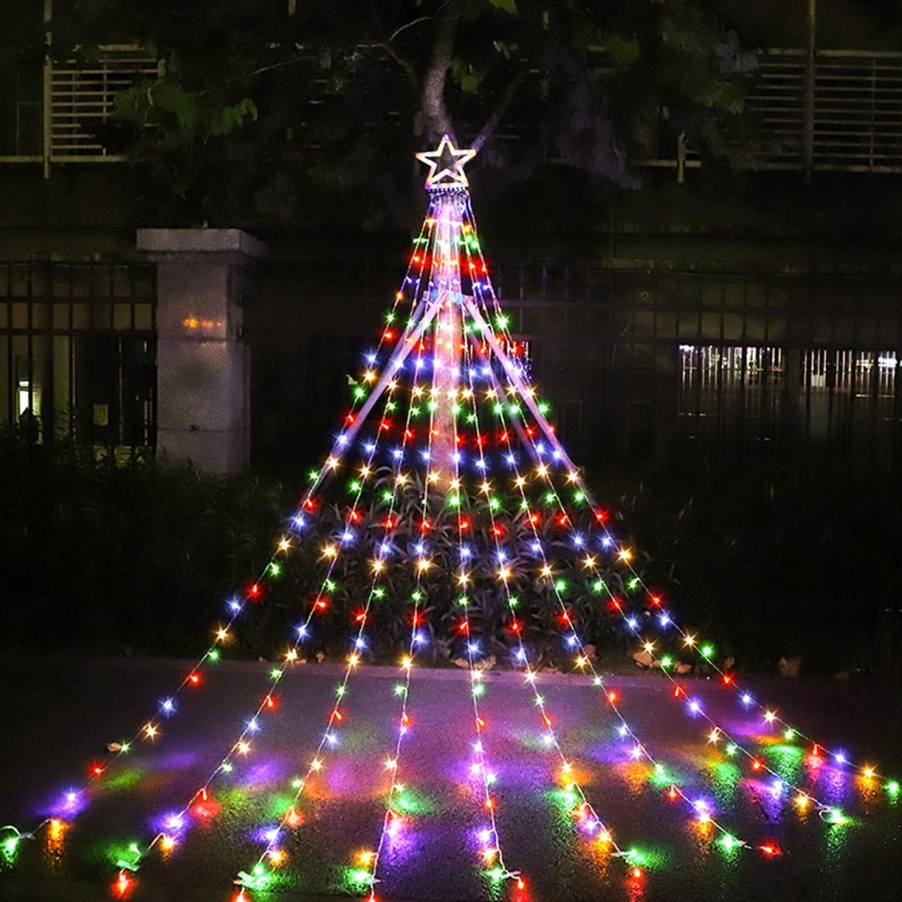 Instalatie Solara de Craciun, Tip Perdea cu Stea, 350 LED-uri, IP44, Exterior/Interior, 3.5m, Lumina calda/rece sau Multicolora