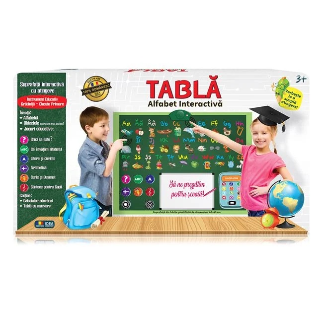 Joc educativ „Tabla cu Alfabet romanesc”, functioneaza cu baterii, varsta 3+ ani, multicolor