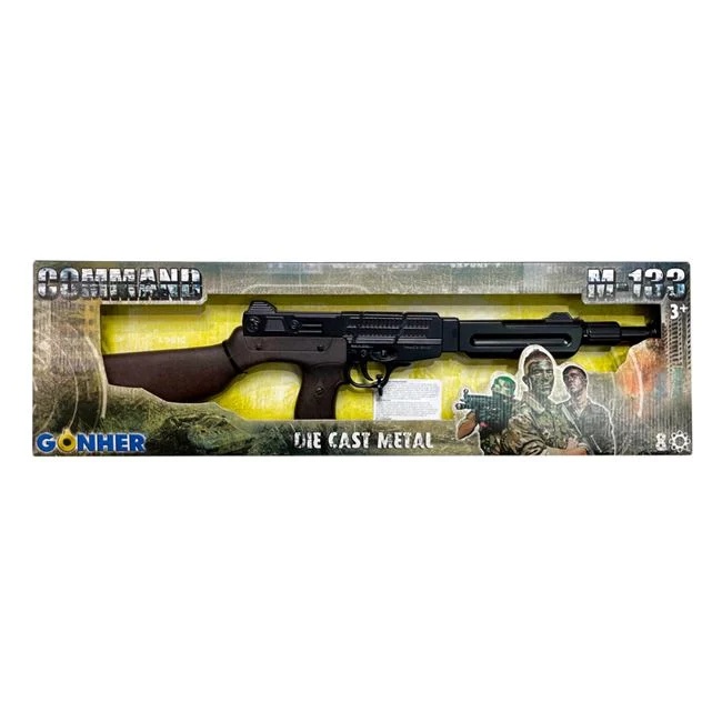 Jucarie arma realista Carabina, cu 8 gloante, cu maner din plastic si teava metalica, 64x3x18.5cm, negru-maro