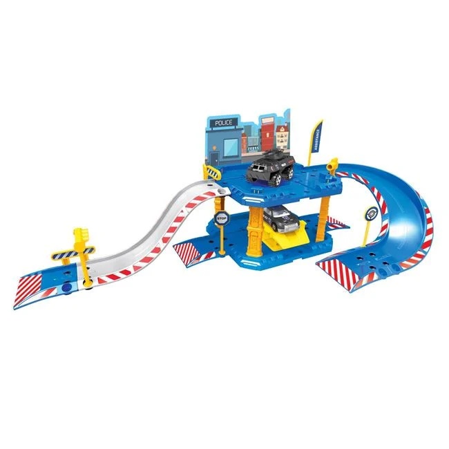 Jucarie garaj pentru politie, cu 2 nivele si 2 vehicule, 55x24x19cm, multicolor - 1 | YEO
