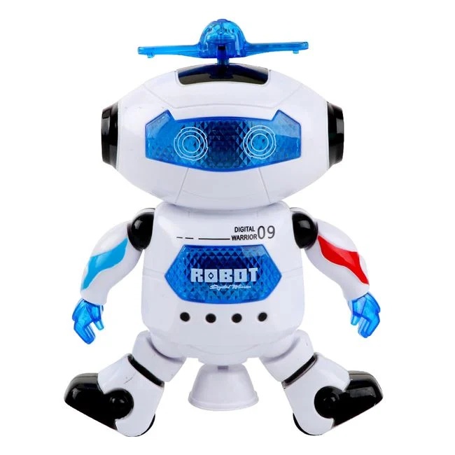 Jucarie robot dansator, cu lumini si sunet, functie bump and go, albastru-alb - 1 | YEO