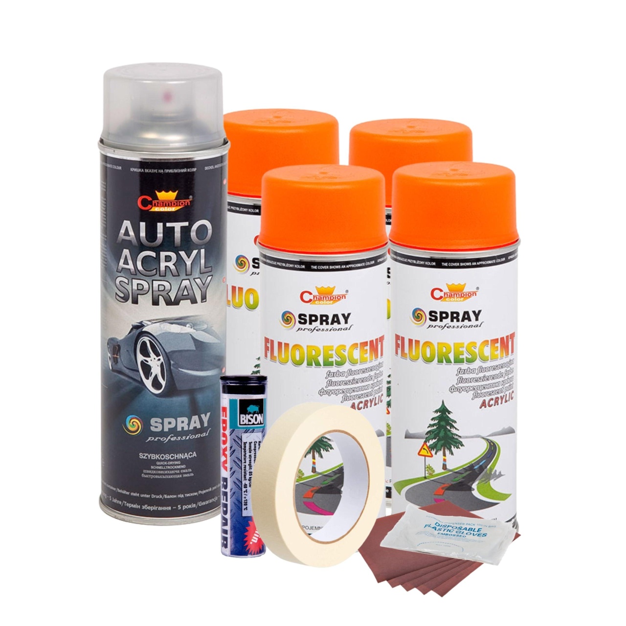 Kit complet reparatie si vopsire jante culoare Orange Fluorescent V4