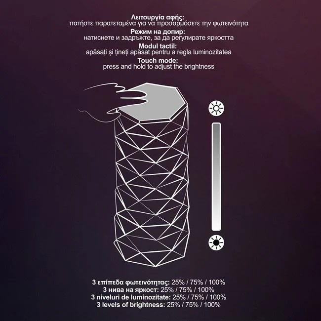 Lampă cu USB si Funcție Tactilă, 3 niveluri de lumina, plastic, 9x21.5cm, transparenta - 3 | YEO