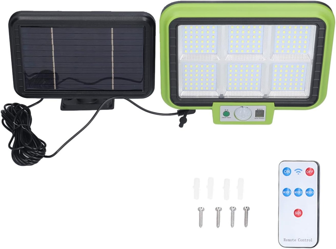 Lampa solara cu panou solar, 216 LED SMD, 50W, senzor de miscare si telecomanda, verde - 3 | YEO